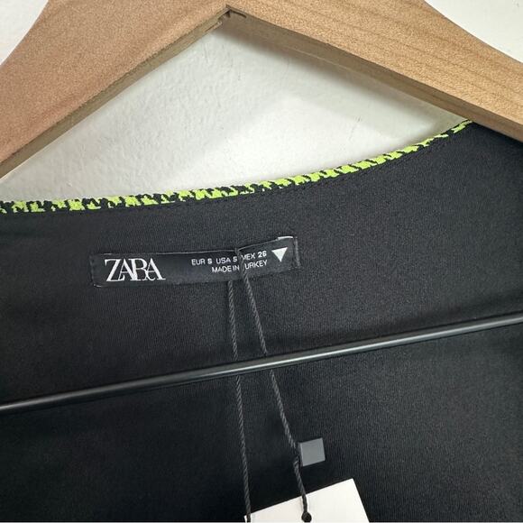 Zara Houndstooth Neon Green Corset Bustier Crop Top Size small - Picture 7 of 12